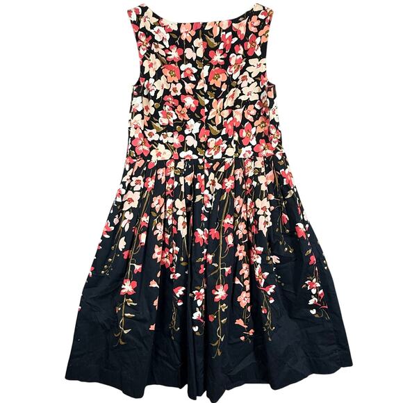 Talbots Black Pink Floral Fit & Flare Pleated Sleeveless Dress 4 Petites 4P P4 - Picture 2 of 9
